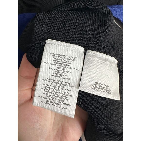 Ann Klein Midi Dress Womens Medium Colorblock A-line Black/Blue Short Sleeve - Picture 7 of 7